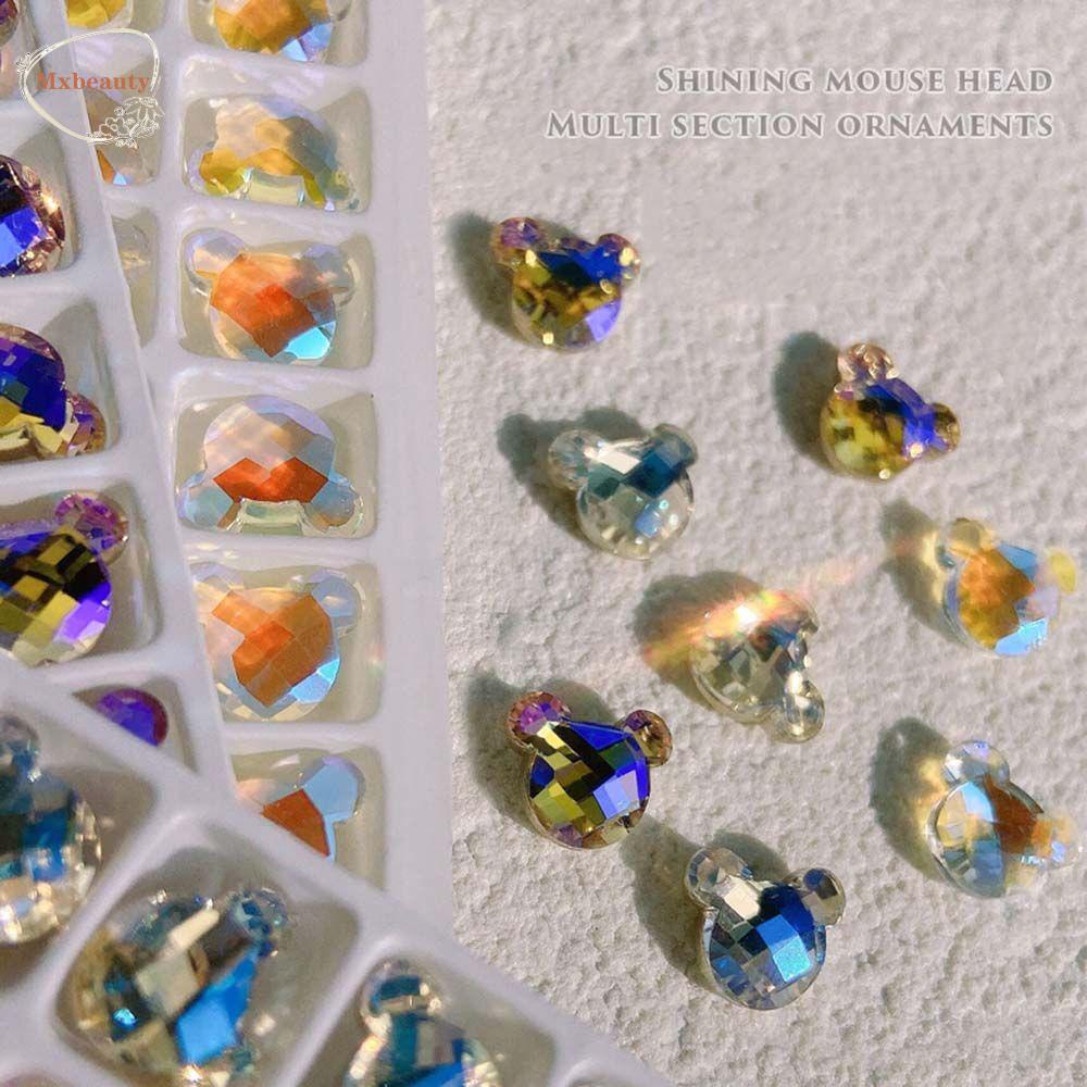 MXBEAUTY Nail Art Rhinestones Colorful Sparkly Multi Section Ornaments Aurora Symphony Mickey Kepala Kristal Bor DIY Perhiasan Kuku