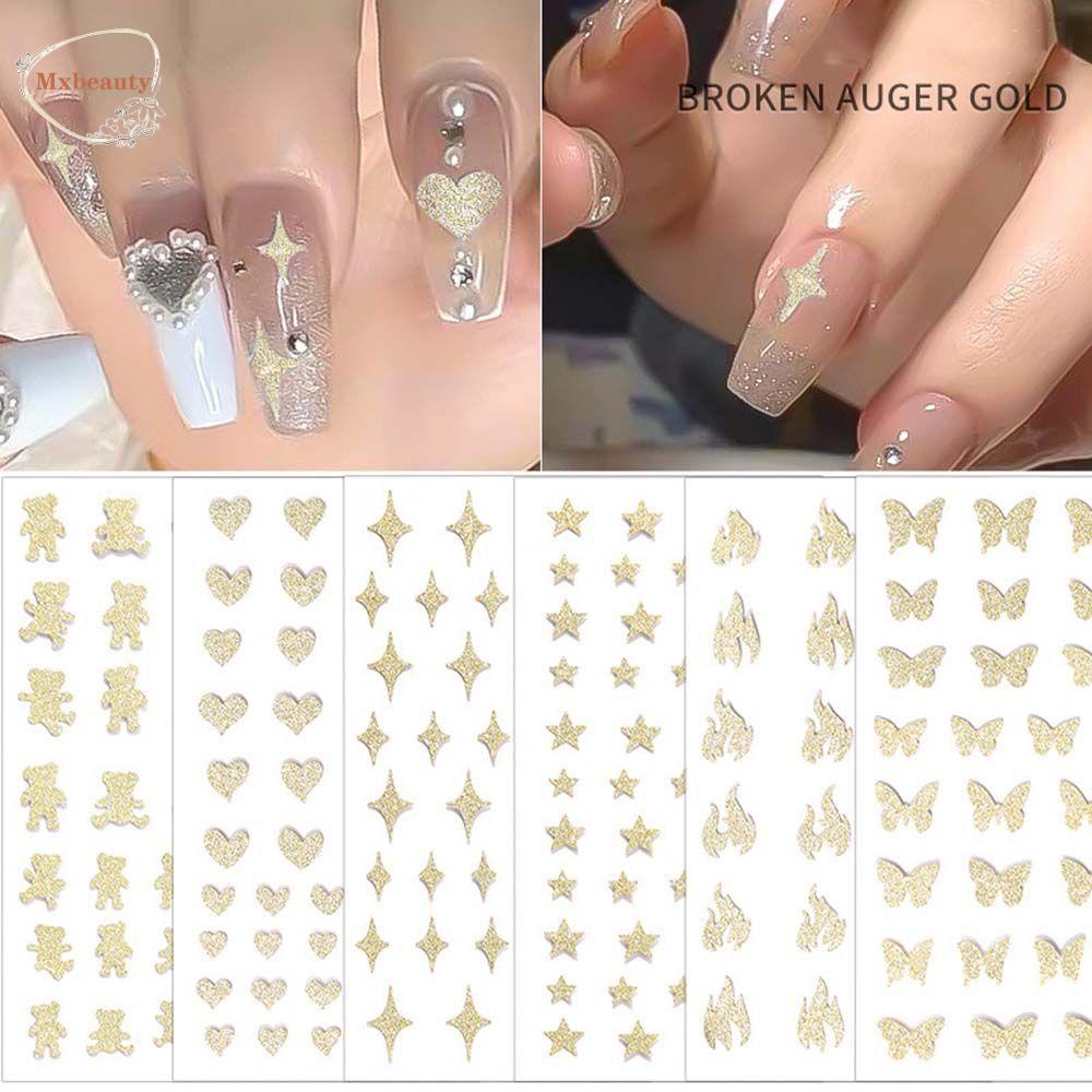 MXBEAUTY Stiker Nail Art Trendy Glitter Bubuk Cinta Hati Kupu-Kupu Beruang Self Adhesive Manicure Tool