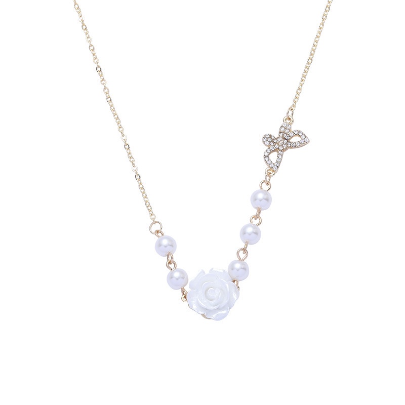 Retro Super Peri Mawar Kalung~ Musim Semi Gaya Baru ins Niche Kupu-Kupu Mutiara Klavikula Rantai Kalung Kalung Perempuan