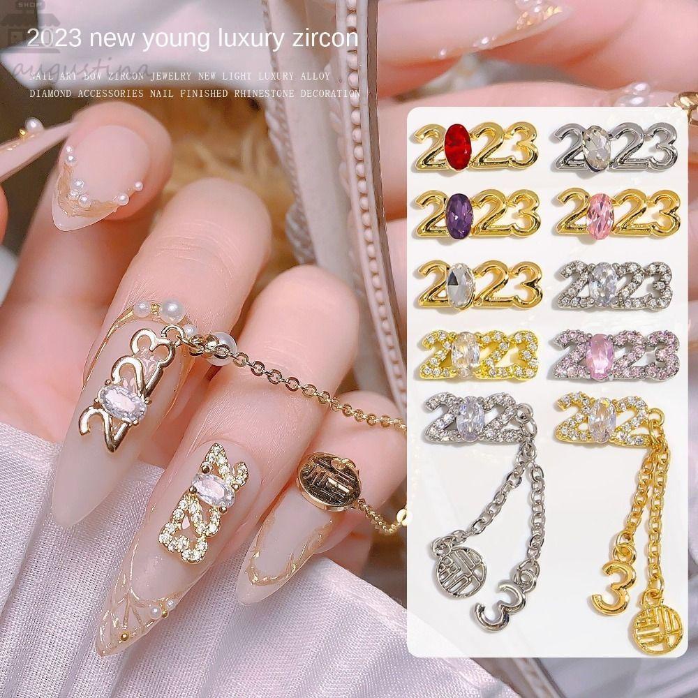 AUGUSTINA Agustina 2023hiasan Kuku Berlian Zirkon Hiasan Kuku Manikur Aksesoris Bagian Kuku 3D Permata Wanita Perhiasan Kuku