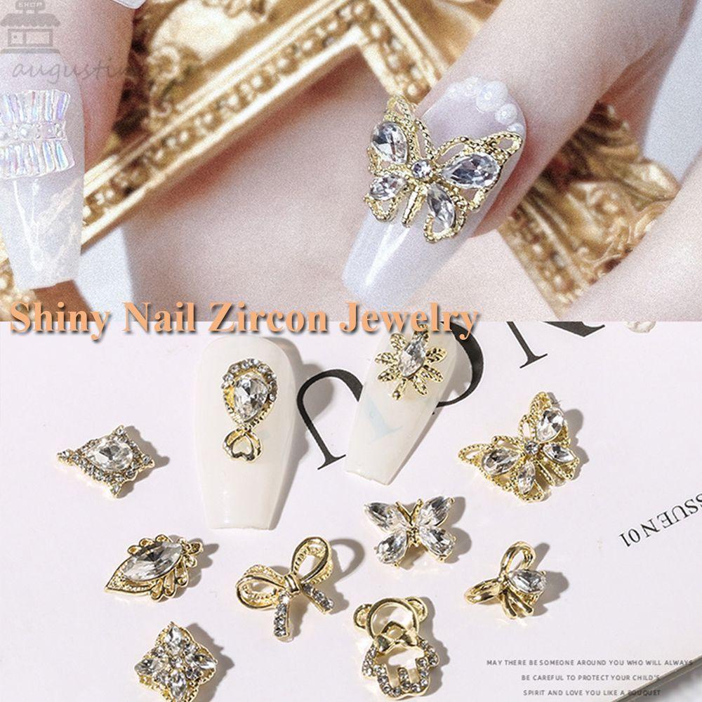 AUGUSTINA Agustin 3D Butterfly Nail Rhinestones 3D Beruang Pesona Kupu-Kupu Berlian Kristal Nail Art Dekorasi