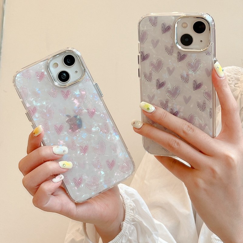Silver Camera Shell Pattern Full Love Soft TPU Case HP iP iPhone 12 13 14 Pro Max 11 FTD Girl Woman Casing Apple