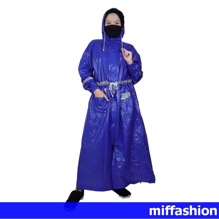 Jas Hujan Muslimah Raincoat Wanita Jas Ujan Cewek Mantel Ponco Biru