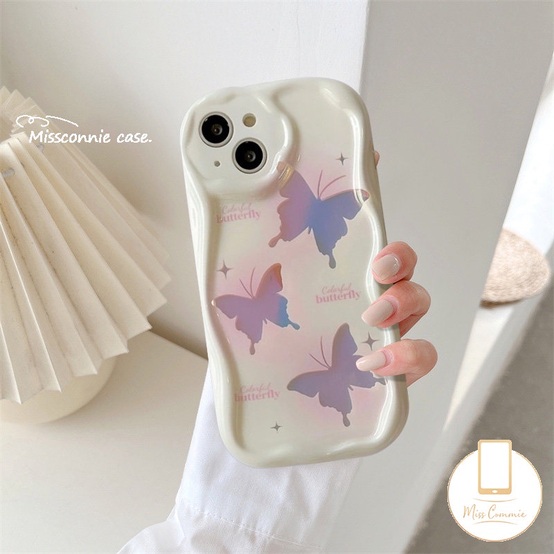 Couple Soft Case Untuk Realme C55 C25Y C25 C53 C31 C33 C25s C35 C21Y C12 C30 C20 C15 C21 C17 5 5i 7i 6i 9i 5s C11 C20A INS Korea Glitter Fantasy Butterfly 3D Bergelombang Lengkung Tepi Penutup