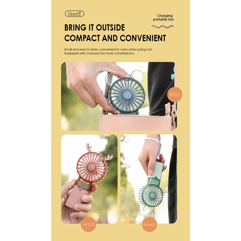 Kipas Angin Mini Fan Portabel Genggam DianDi SQ2259 Kipas Lucu Rusa