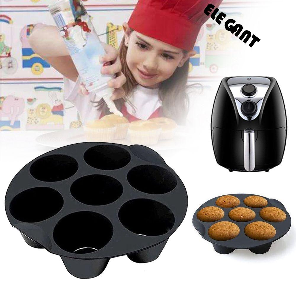 【 ELEGANT 】 Air fryer Cetakan Aman Hitam Silikon Kue DIY Baking Aksesoris Bakeware