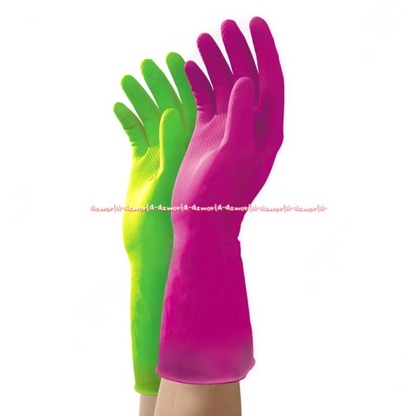 Mr Clean Duet Premium Latex Glove 2Pasang Sarung Tangan Warna Warni Hijau Pink Latek Mrclean Color