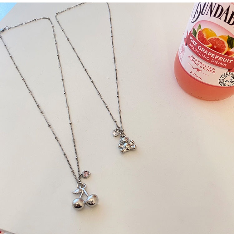 Kalung Liontin Cinta Cherry Bertabur Berlian Jepang Korea Keren Fengsen Retro Necklace Influencer Rantai Klavikula Unik Necklace