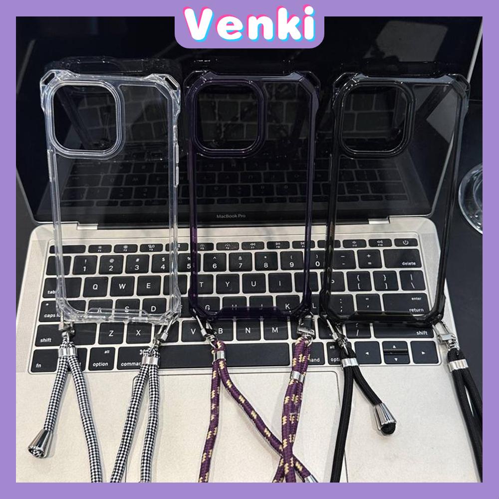 VENKI - Untuk iPhone 11 Case Polos Case Empat Sudut Lanyard Shockproof Protector dengan Lanyard Gelang Bening Akrilik Kompatibel dengan iPhone 14 Pro Max 13 Pro Max iPhone 12 Pro Max XR