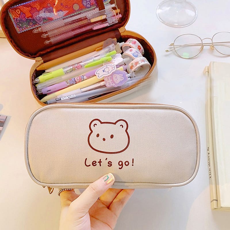 

[Miloli] Kotak Pensil Bear Cartoon Kanvas Minimalis Aesthetic Korean Style Stationery - F0204