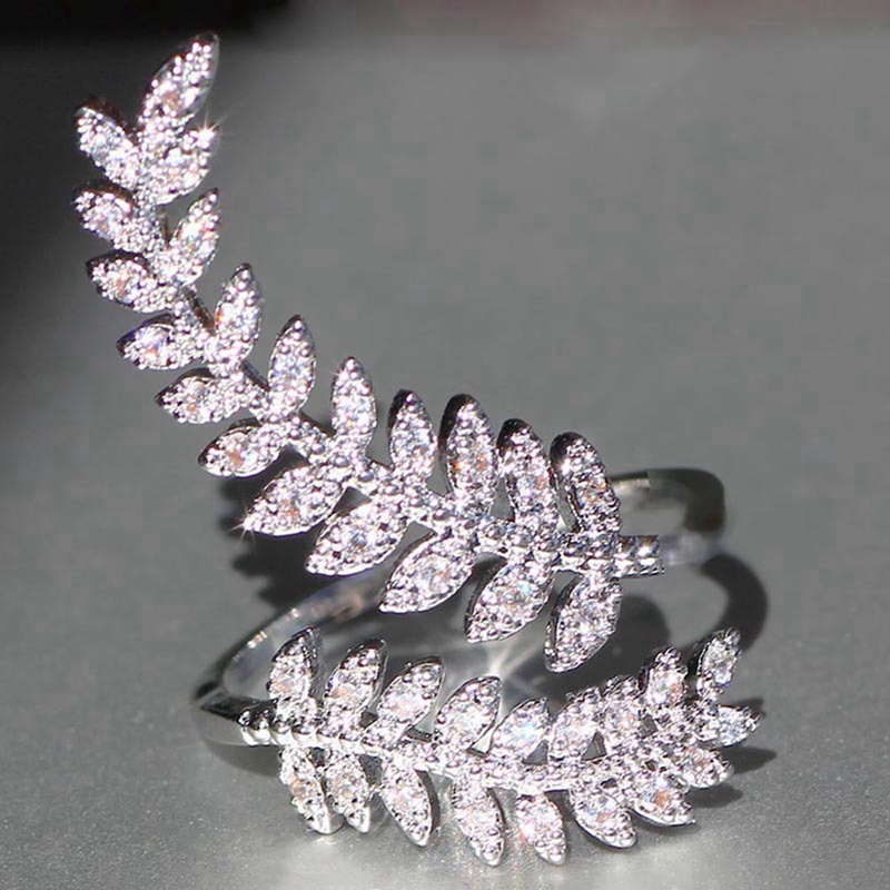 New Arrival Fashion Daun Pembukaan Cincin Untuk Wanita Pesta Pernikahan Halus Jari Cincin Cubic Zirconia Adjustable Ring