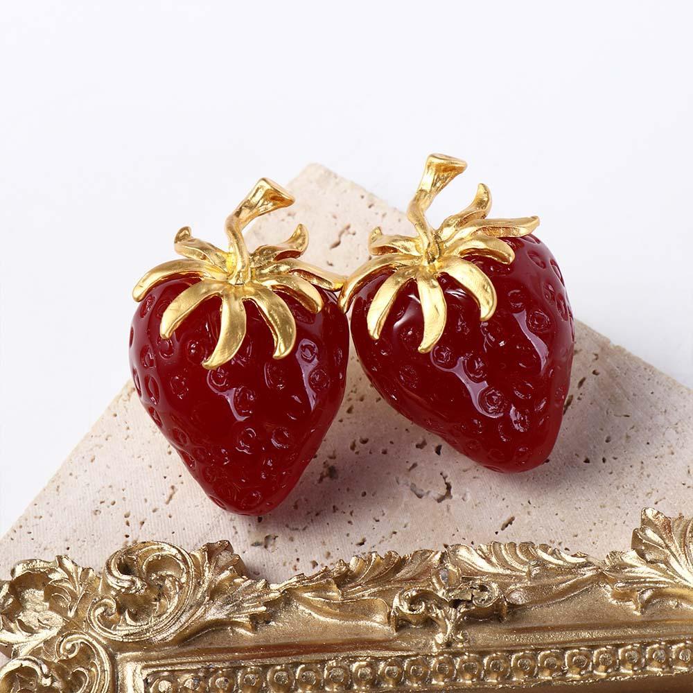 NEEDWAY Needway Strawberry Stud Earrings Kepribadian Retro Desain Fashion Warna Solid Temperamen Lady Wanita Perhiasan Aksesoris