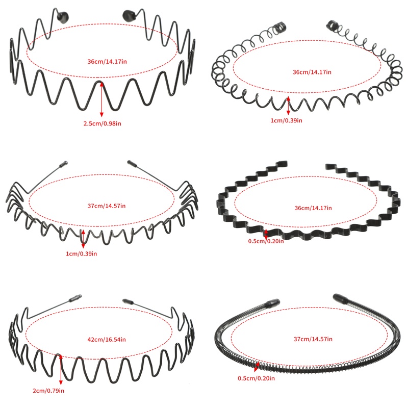 Unisex Hitam Logam Bando Gelombang Sederhana Non Slip Olahraga Rambut Band Aksesoris Rambut Pria Wanita