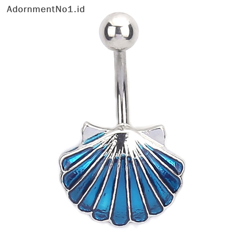 [AdornmentNo1] Kreatif perak biru Shell cincin perut baja Titanium kristal pusar cincin tubuh perhiasan untuk wanita Belly Ring