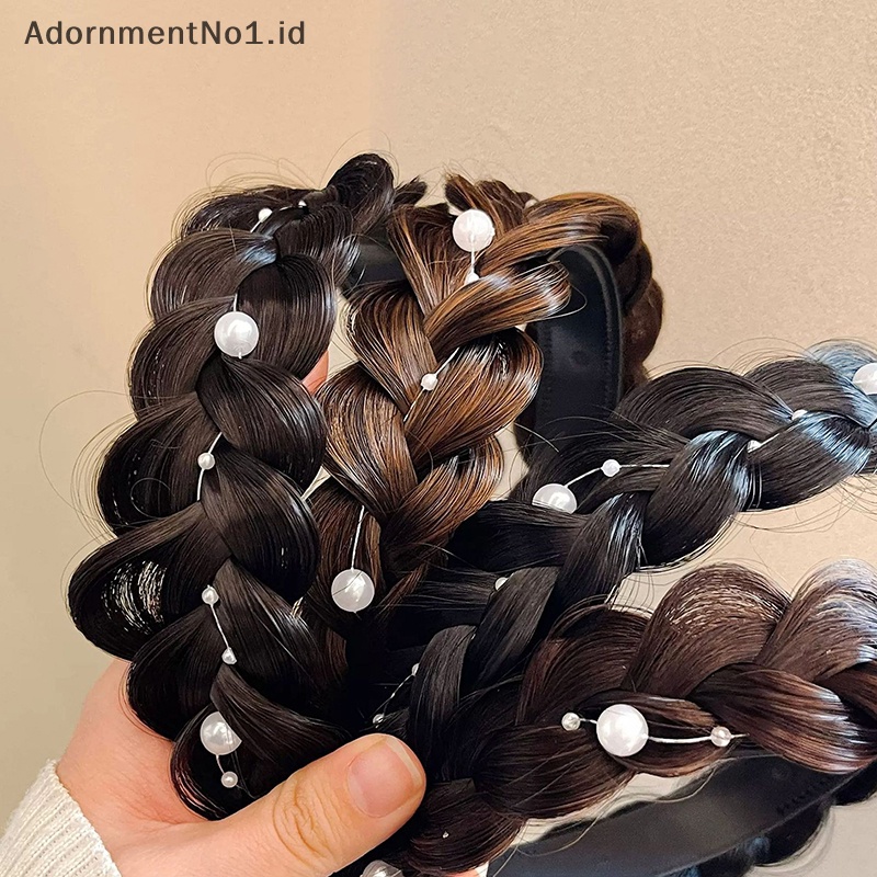 [AdornmentNo1] Bando kepang tulang ikan mutiara Twist Braid Wig Non-Slip aksesoris rambut