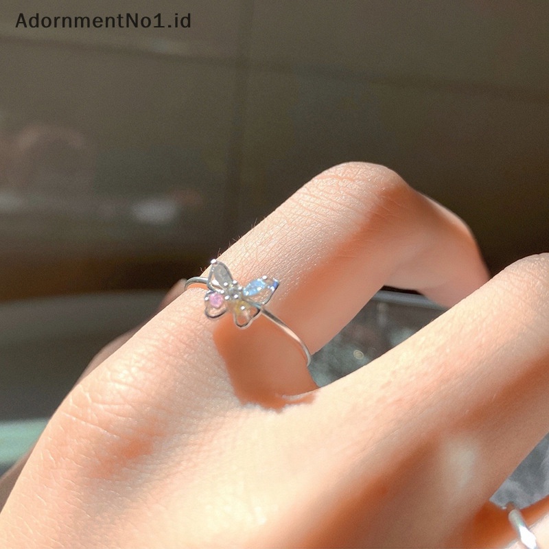 [AdornmentNo1] Shiny lucu kristal kupu zirkon cincin untuk wanita perempuan minimalis pernikahan cincin Adjustable warna perak cincin perhiasan