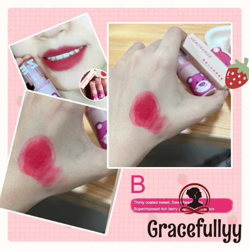 [COD]HERORANGE Lip Mud Matte Velvet Strawberry Bear Lip Gloss Moisturizing Lipstik Lip Glaze Tahan Air Tahan Lama-GY