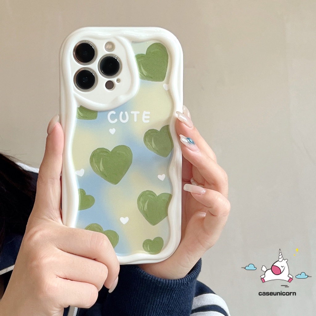 Untuk Realme C11 C35 C53 C55 C33 C30 C25 9i 5i 7i 6i 5s C20 C25s C25Y C21Y C12 C17 C31 C20A C15 C3 C1 C21 Art Cat Minyak Hijau Cinta Hati Lembut 3D Bergelombang Lengkung Penutup Tepi Dengan Gelang