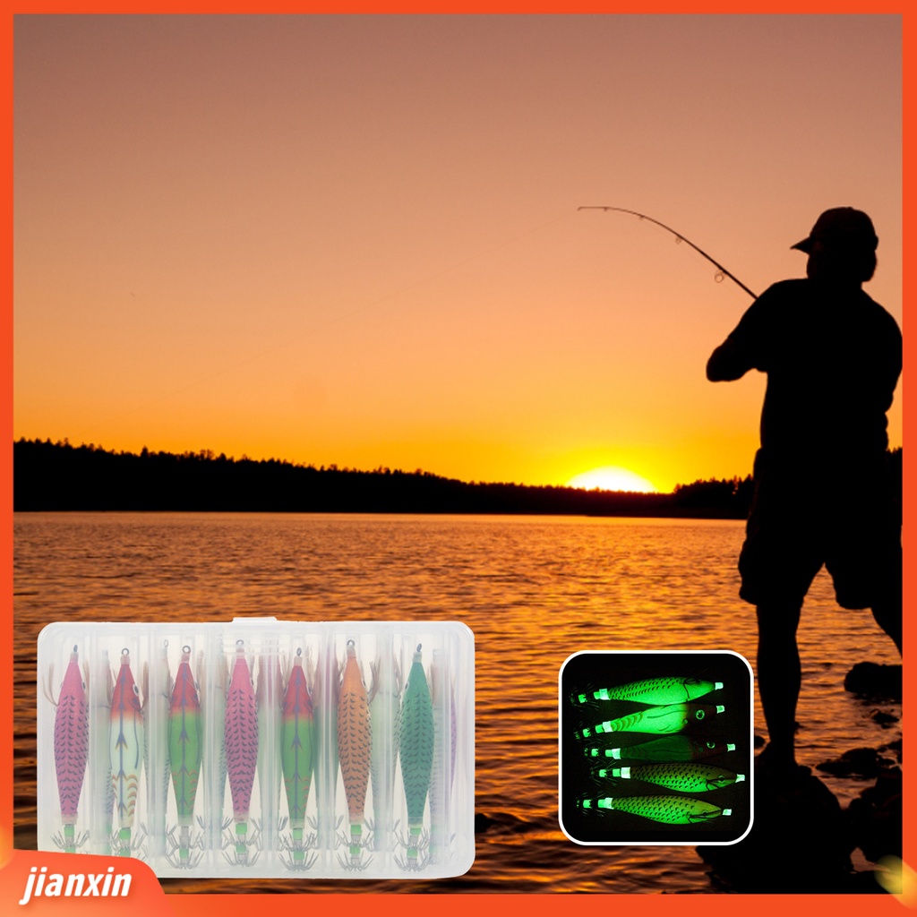 (In Stock) 14Pcs /Box Umpan Buatan Fleksibilitas Tinggi Kerajinan Halus Fishing Tackle Luminous Bait Squid Hook Untuk Memancing Di Laut