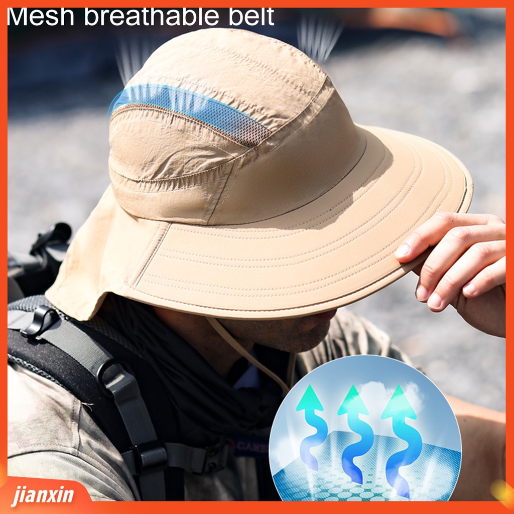 (In Stock) Topi Memancing Pinggiran Lebar Mesh Bernapas Perlindungan UV Musim Panas Outdoor Climbing Hiking Topi Matahari Pria Aksesoris