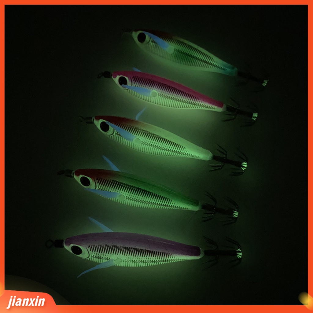 (In Stock) 5.5cm Kait Cumi Udang Dengan Efek Bercahaya Simulasi Angling Plastik Luminous Wooden Shrimp Squid Hooks Outdoor Fishing