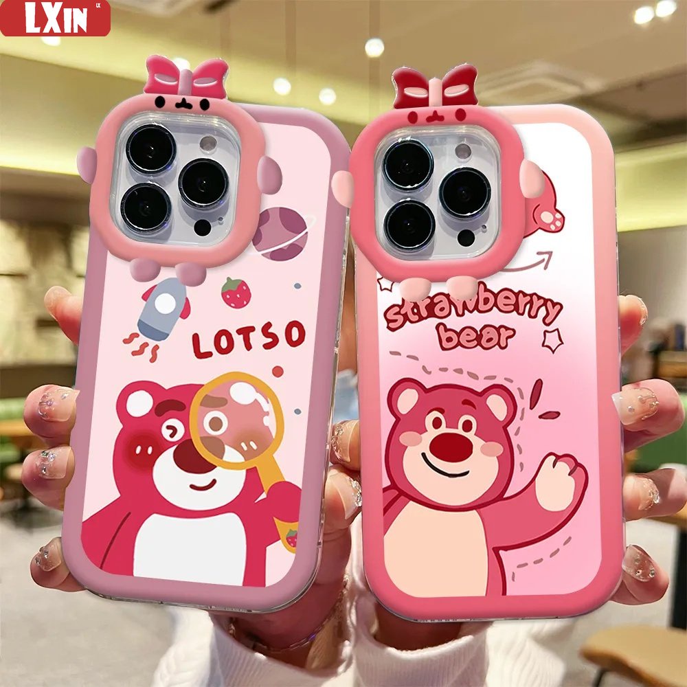 Case OPPO A16 A16K A78 A17 A17K A57 2022 A15 A54 A53 A12 A5S F11 A3S A31 A52 A92 A94 A93 A37 F9 A1K Reno 5 A76 A96 A36 Kartun Lucu Strawberry Bear Manyo Soft Silicone Cover
