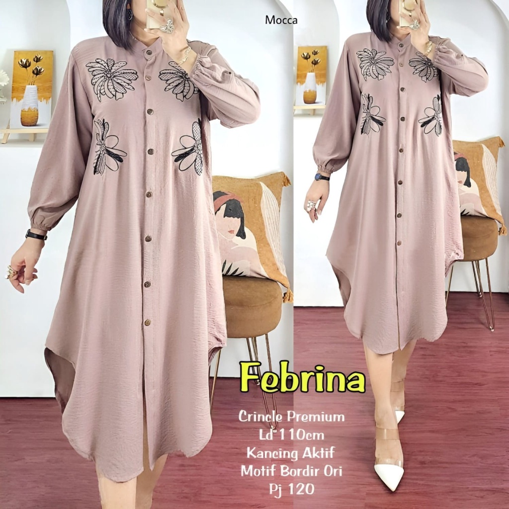 Tunik Febrina Bordir Atasan Wanita Muslim Jumbo Premium Fit To XXL OOTD Kondangan l Casual Daily
