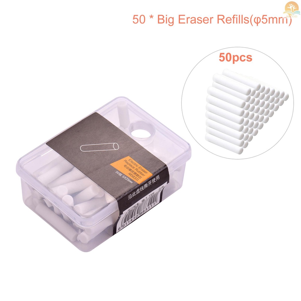 In Stock tenwin Portable Elektrik Eraser Refills 50pcs Dia. 5mm Big Eraser Refills Replaceable Rubbers Perlengkapan Alat Tulis Untuk Pelajar Sekolah Artis Menggambar Lukisan Sketsa Us