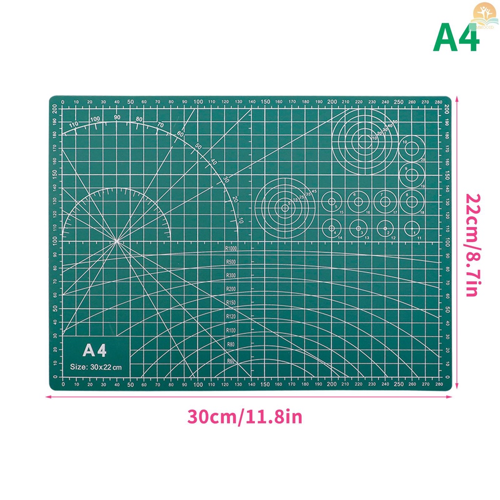 In Stock A4 Self Healing Cutting Mat Talenan PVC Dua Sisi Non-slip Dengan Grid Lines Angles Design Tebal 3mm Untuk Proyek Scrapbooking Art &amp; Craft