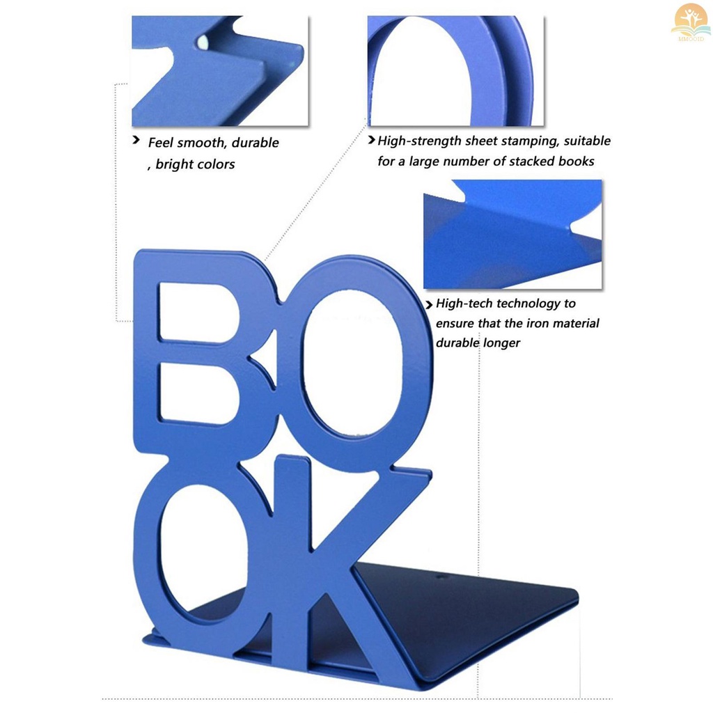 In Stock 1pasang Buku Huruf Rak Buku Besi Dekorasi Kantor Anti Slip Bookends