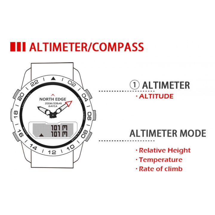 J92 NORTH EDGE GAVIA Men Dive Watch Depth 50M With Altimeter Compass