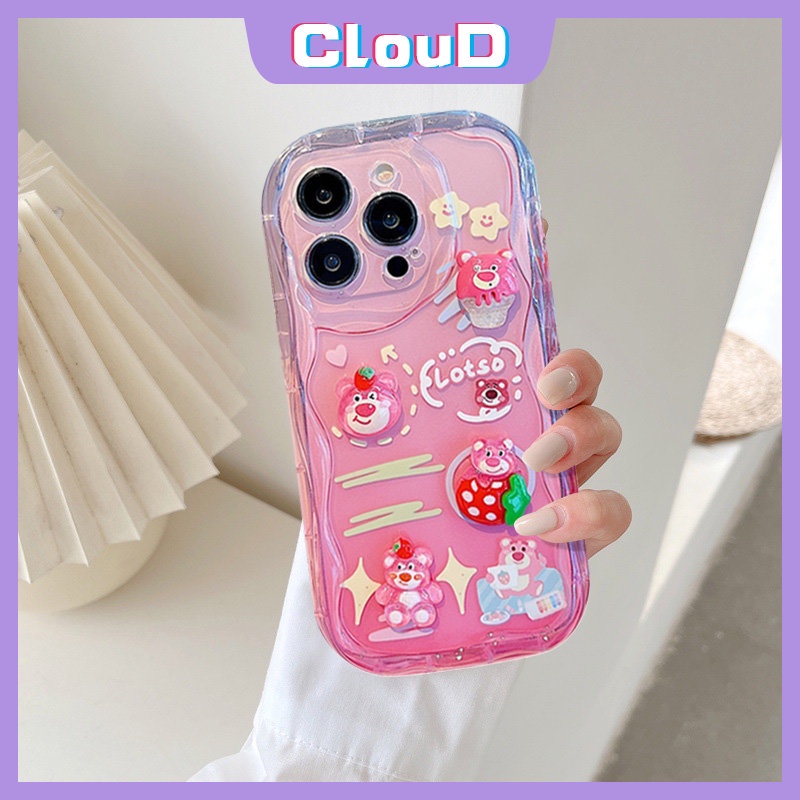 Casing Tepi Melengkung Bergelombang 3D Untuk Realme C33 C11 C21Y C15 C20 C25Y C30 C17 C3 C21 C20A C55 C53 5s 6i 9i 5 7i 5i C31 C25s C12 C25 C35 Lembut Lucu Strawberry Bear Manyo 3D Steric Doll Case