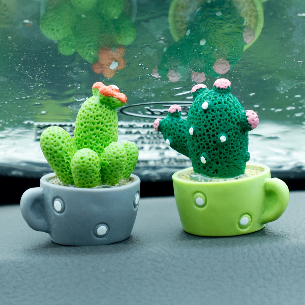 [Fitur] Miniatur Kaktus Model Pot Bunga/Tanaman Pot Kecil Mini Lucu/Kaktus Simulasi Kreatif/Dekorasi Konsol Tengah Mobil/Ornamen Resin Kaktus Lucu