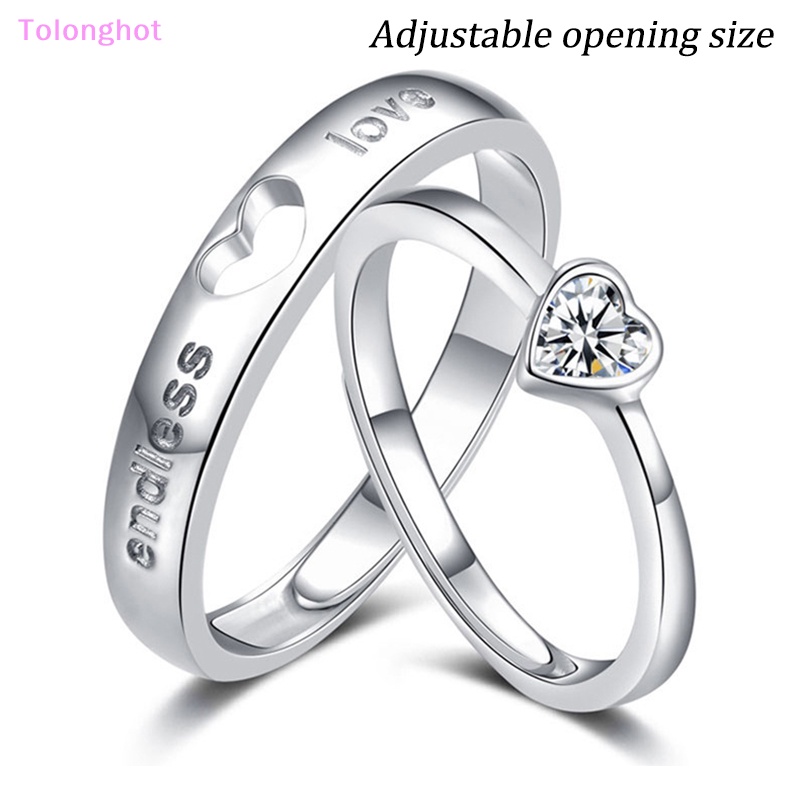 Tolonghot&gt; Plag Berongga Cinta Berbentuk Hati Cincin Berlian Pembukaan Adjustable Sederhana Jari Cincin Untuk Pasangan Valene Hari Ini Dengan Baik