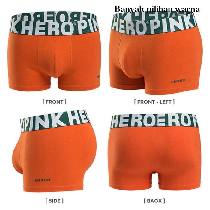 Boxer Pria PINK HERO Celana Dalam Boxer Pria Katun Solid Colour M-3XL
