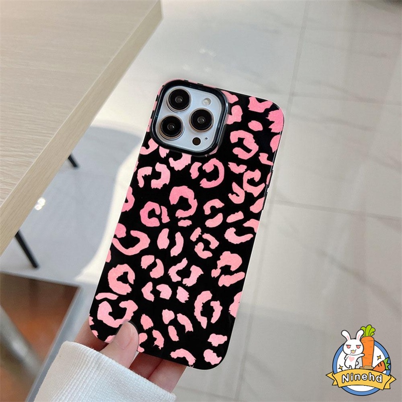 IPHONE Casing Motif Leopard Pink Mewah Kompatibel Untuk Iphone14 13 12 11 Pro Max X Xr Xs Max 8 7 6 6s Plus SE 2020hitam Sederhana Casing Ponsel Silikon Ultra-Tipis Shockproof Frame Back Cover