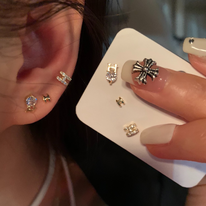 We Flower 6 Pcs Halus 14 K Emas Zirkon Berkilau Huruf H Stud Anting Untuk Wanita Korea Lucu Telinga Kecil Set Perhiasan