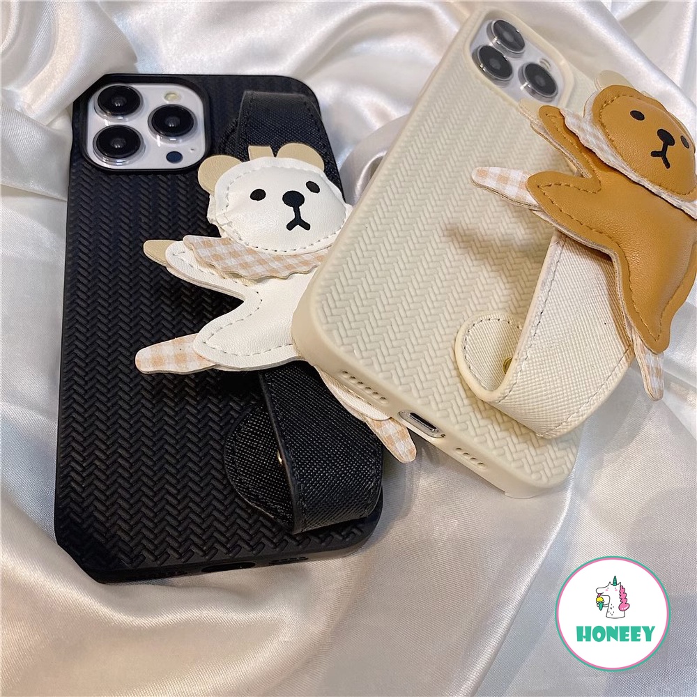 Lucu Kartun Dance Bear Wrist Strap Phone Case Kompatibel Untuk iPhone 14 Pro 13 12Pro Max Case iPhone 11 Pro Max 14plus Lembut TPU Cover