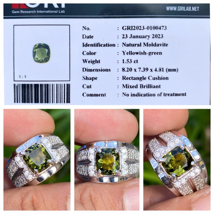 Natural 1.53ct Batu Meteor Green Moldavite Asli Memo GRI