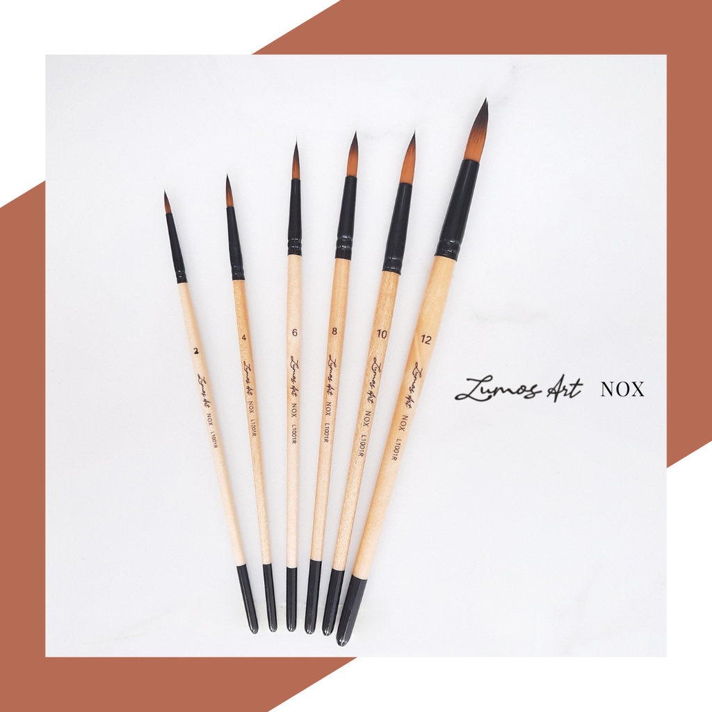 

Lumos Art Nox Brush for Beginner Round Flat / Kuas Lukis untuk Pemula Watercolor Gouache Acrylic Cat Air Akrilik Ujung Lancip Pointy 3