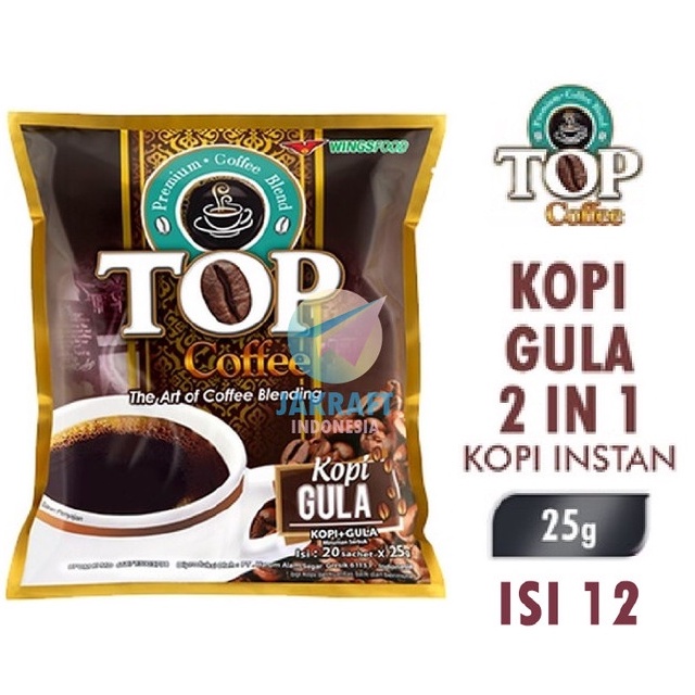 

TOP Coffee Kopi Hitam + Gula 2 IN 1 isi 12 Sachet @25gr ORIGINAL