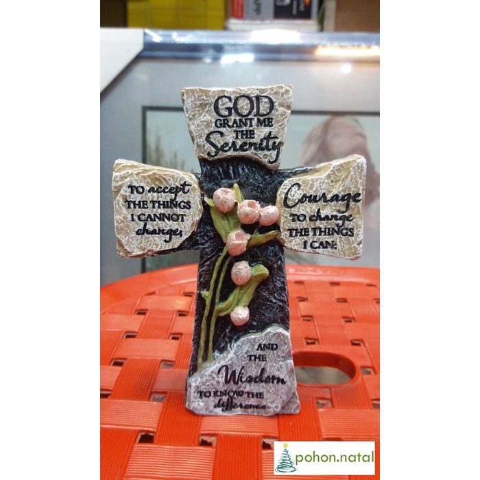 Salib Doa Serenity Prayer Tulip Duduk Meja Dekorasi Rohani Hadiah Kado
