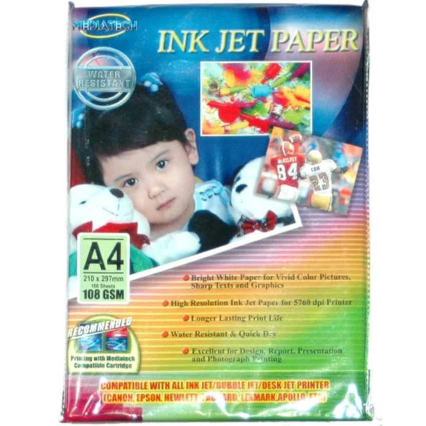 

Mediatech 100 sheet Inkjet Paper A4 108 gsm