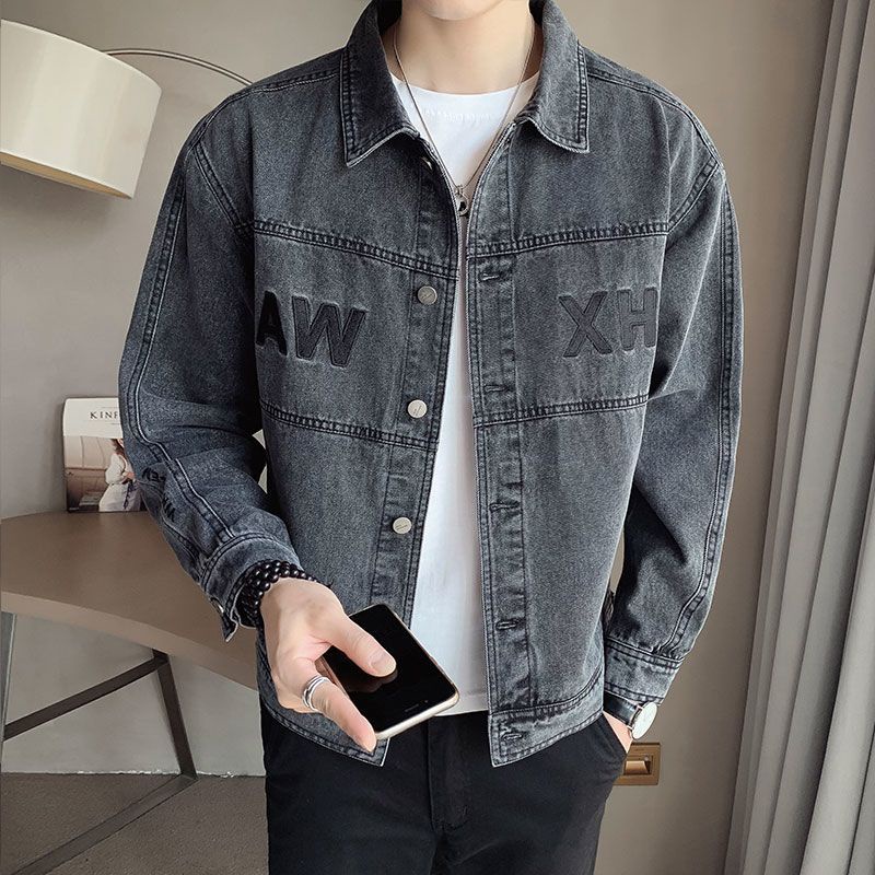 Embroidered casual printed jacket denim man