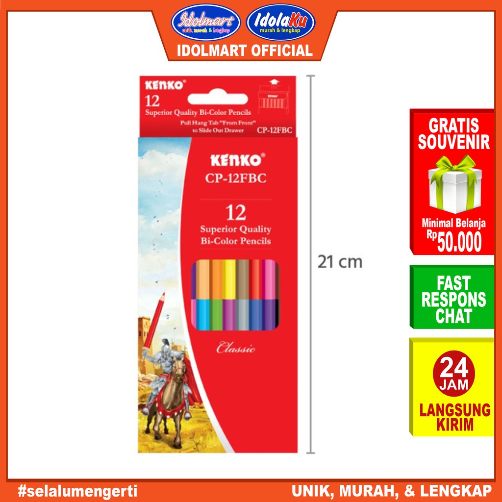 

IDOLMART Pensil warna kenko 12 warna Bicolor Cp -12 Surabaya