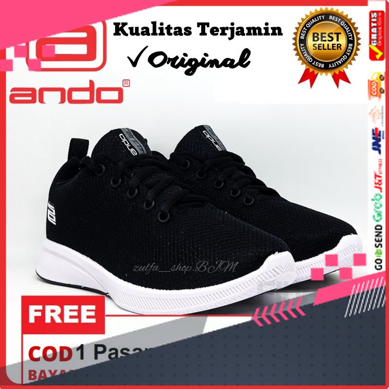 UKURAN SIZE 37 38 39 40 41 42 43 44 45 /SEPATU ANDO ORIGINAL ANAK HITAM PUTIH BEST SELLER (FREE KAOS