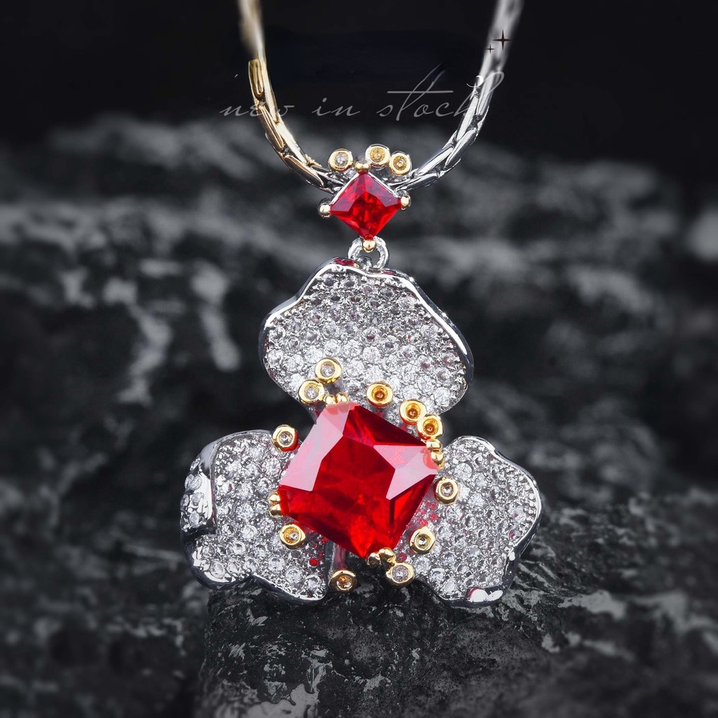 Goldkingdom Fashion Perhiasan Aksesoris Ready Stock Gaoding Jewelry Darah Merpati Ruby Liontin Warna-Warni Harta Karun Telinga Giwang Cincin Terbuka Premium Cina Merah Kalung Set Perempuan