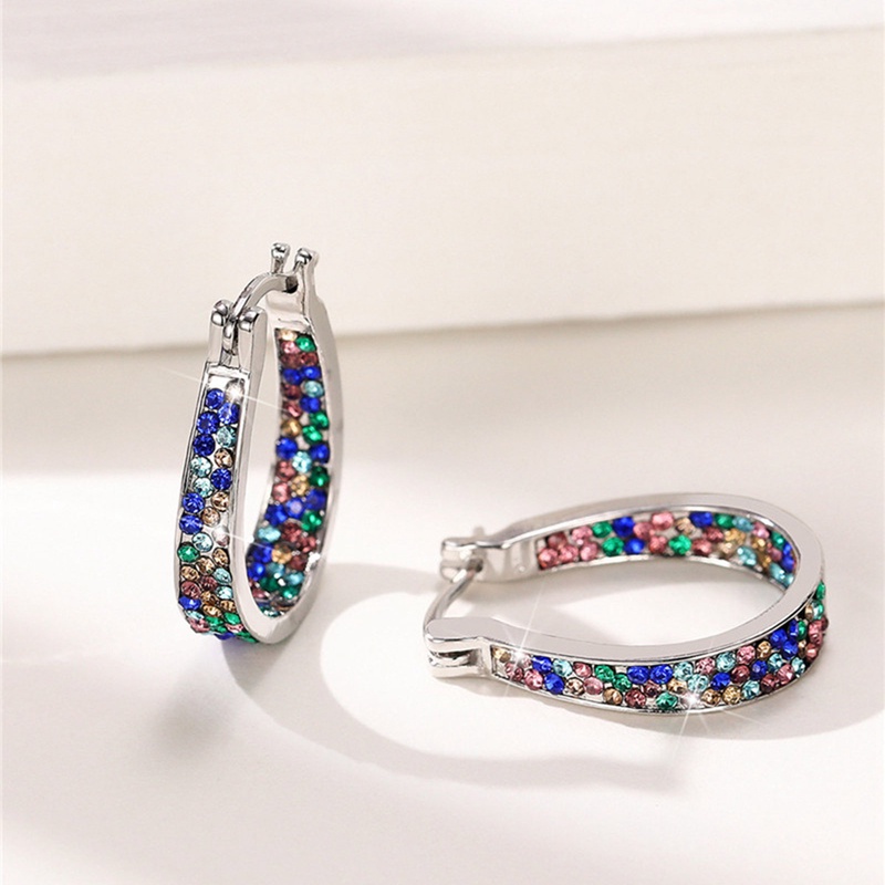 Warna-warni CZ Hoop Earrings Wanita Fashion Ear Hoop Aksesoris Mewah Pengantin Pernikahan Anting Pernyataan Perhiasan