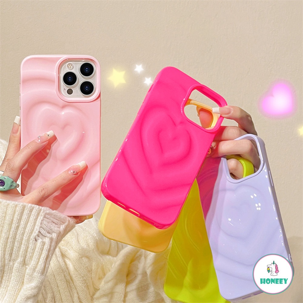 IPHONE Casing Ponsel Motif Love Hati 3D Untuk Iphone14 13 12 Pro Max11Warna Permen Lucu Lembut Shockproof Penutup Belakang