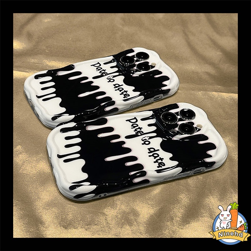 IPHONE Casing Kompatibel Untuk Iphone14 13 12 11 Pro Max X Xr Xs Max8 7 6 6s Plus SE 3D Premium Hitam Putih Ice Cream Phone Case Wave Edge Bungkus Penuh Cover Pelindung Silikon Anti Jatuh
